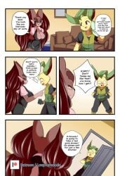 braixen colette_(inarifox) comic embarrassed_male furry hybrid_pokemon kaito_(inarifox) leafeon lopunny lucyfercomic pokemon pokemon_(species) speech_bubble teasing