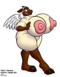 1girls 2011 anthro areolae badgerben big_breasts breasts daisy daisy_veedway eyelashes female female_only furry huge_breasts hyper hyper_breasts large_breasts looking_at_viewer nipples purple_eyes sheep smile solo thick_thighs thighs walking white_background wings