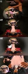 1boy 1girls 3d blowjob cumming_while_penetrating dark-skinned_male ejaculation english_text facefuck friendlygoon glasses impregnation inkling inkling_boy inkling_girl light-skinned_female splatoon vaginal_penetration