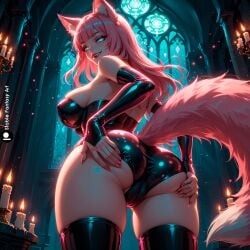 1girls ai_generated big_breasts breasts cameltoe curvy feet female female_focus fox_ears fox_girl fox_tail furry halloween halloween_costume innocent kitsune looking_at_viewer looking_shy melissa_(stblfantasy) original original_character pink_hair pussy seated solo stable_diffusion stblfantasy teeth thick_thighs thighs turquoise_eyes vagina vampire vampire_girl young_female