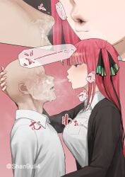 female go-toubun_no_hanayome highres licking_nose nakano_nino saliva saliva_trail shan9uli4 smell spitting tongue tongue_out
