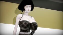 1girls 3d 3d_(artwork) 3d_model 3d_render annoyed annoyed_expression annoyed_face boobs breasts cleavage crop_top emo emo_girl giant_breasts isabel_(kazarinka) kazarinka_(artist) looking_at_viewer pale_skin prevence shoulders voluptuous voluptuous_female yellow_eyes