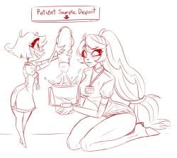 bucket charlie_morningstar_(hazbin_hotel) deerlydepart handjob latex_gloves niffty nurse penis scrubs