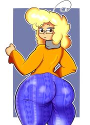 1girls ass ass_focus big_ass bottom_heavy clothed dickncore69 fat_ass glasses looking_back oc olivia_(dickncore69) original original_character pants thick_thighs thighs