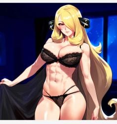 1girls abs ai_generated bare_arms bare_legs bare_shoulders bare_thighs big_breasts blonde_hair blush bra clothed clothing color cynthia_(pokemon) female female_focus female_only fit_female game_freak hi_res large_breasts long_hair looking_at_viewer muscles muscular muscular_female nintendo panties pokemon pokemon_champion pokemon_dppt pokemon_trainer solo solo_female tagme thick_thighs underwear