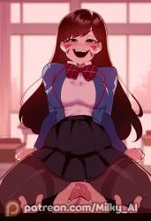 1boy 1girls ai_generated big_ass big_breasts brown_hair classroom d.va hi_res licking licking_pussy long_hair milky_ai naughty_face orgasm orgasm_face overwatch overwatch_2 pantyhose portrait school_uniform sitting_on_face sitting_on_person thick_ass thick_thighs