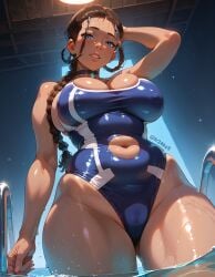 ai_generated avatar_legends avatar_the_last_airbender cameltoe fr34ky from_below huge_breasts katara nickelodeon nicktoons pool school_swimsuit swimsuit water