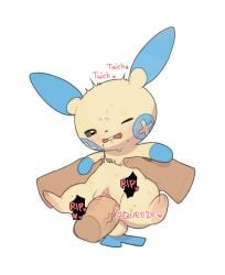 animal_genitalia anonymous_artist big_penis blush dick gripping hands_on_another's_chest minun nervous one_eye_closed open_mouth plusle pokemon pussy pussy_stretch sex sweat sweaty_body symbol teeth veiny_penis