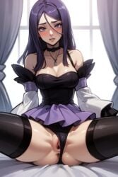 ai_generated black_panties blush breasts cleavage drag-on drag-on_dragoon_3 drakengard_3 female long_hair panties_aside pussy sitting spread_legs thighhighs thighs three_(drag-on_dragoon) three_(drakengard)