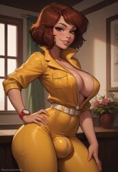 1futa ai_generated april_o'neil april_o'neil_(tmnt_1987) belt big_ass big_breasts big_hips big_penis breasts brown_eyes brown_hair bulge bulge_through_clothing cleavage curly_hair dick dickgirl erect_penis erection eyebrows eyelashes futa_only futanari grin grinning grinning_at_viewer hands-free hands_on_hips indoors jumpsuit lips looking_at_viewer makeup medium_hair narrow_waist nose penis red_watch seducing seductive seductive_eyes seductive_gaze seductive_look seductive_mouth seductive_pose seductive_smile smile smile_at_viewer smiley_face smooth_balls smooth_penis smooth_skin solo solo_dickgirl solo_focus solo_futa solo_futanari standing teenage_mutant_ninja_turtles teeth testicles(fnaf) tmnt tmnt_1987 velonix watch white_belt wrist_watch yellow_jumpsuit zipper