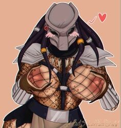 1girls alien alien_girl alien_humanoid bastardoartist big_breasts breasts female_yautja fishnets grabbing_own_breast mask masked_female nipples predator_(franchise) solo solo_female yautja