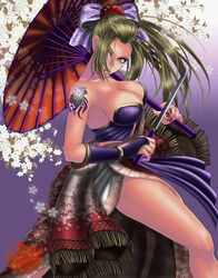 bladed_weapon breasts cleavage female_only iait? large_breasts legs long_legs nail_polish ponytail setsuka sideboob soul_calibur soul_calibur_iv sword tattoo thick_thighs thighs tied_hair weapon xuexue_yue_hua