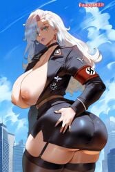 ai_generated emma_schneider evilkuro05 german_female long_hair mature_female nazi nazi_uniform original_character pencil_skirt scar_across_eye white_hair