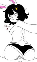 1girls anal anal_sex angry_face black_and_white black_hair black_panties breasts bunny_hears bunny_tail cum cum_in_ass cum_inside female lilia_sacred_bard looking_at_viewer nipples no_humans oc panties_aside penis reverse_cowgirl_position roblox sex small_breasts touhou twitter_user_oc watermark