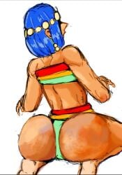 big_ass bubble_butt dark-skinned_female dark_skin fat_ass menat_(street_fighter) out_of_frame presenting_hindquarters randomart soles solo_female street_fighter thong