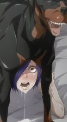 1boy 1girls ai_generated bestiality blue_hair doggy_style domestic_dog female k9 kirishima_touka male rape rape_face red_eyes sex sex_from_behind short_hair tagme tokyo_ghoul zoophilia