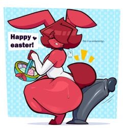 1boy ambiguous_gender dildo easter easter_egg feminine original original_character red_hair red_skin shulky_bnuuy shulky_nsfw tagme