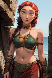 1girls ai_generated auburn_hair braid braided_hair braids cleavage curvaceous curvaceous_body curves curvy curvy_body curvy_female curvy_figure dreamworks female female_only green_eyes hourglass_figure how_to_train_your_dragon light-skinned_female light_skin orange_hair slave_leia_(cosplay) solo solo_female star_wars valka_haddock voluptuous voluptuous_female