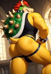 ai_generated anthro anthro_male ass back biceps blush bowser brown_eyes gay jockstrap jockstrap_only looking_back male male_only mario_(series) muscular muscular_male red_hair smile super_mario_bros. toned_body toned_male twall97