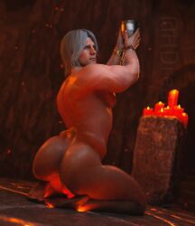 1boy 1human 1male 3d 3d_(artwork) 3d_model bara bara_ass bara_tiddies bara_tits capcom chalice dante dante_(devil_may_cry) devil_may_cry hairy_butt hairy_male hdreamsproject kneeling light-skinned_male light_skin looking_back male male_focus male_only muscular solo solo_focus solo_male white_hair