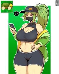 1girls bare_shoulders belly belly_button boob_window breasts cleavage cleavage_cutout cob_cannon corn cornhub electronic_arts female fit fit_female hand_on_hip hat large_breasts long_hair mask midriff panties_visible_through_clothing phone plant plant_girl plants_vs._zombies plants_vs_zombies ponytail popcap_games pvz red_eyes salto_man short_shorts shorts shoulders sports_bra sports_mask sportswear sporty string_panties thick_thighs thong_straps tight_clothing underwear video_game visible_underwear