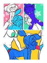 1boy 2girls breasts colored_nipples comic erection femboy inkling inkling_boy marina_(splatoon) naked octoling_girl pearl_(splatoon) pegging penis spitroast splatoon splatoon_(series) splatoon_2 strap-on sunniepops tagme