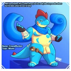 absurd_res anthro croconaw croconaw_(murderdroid) fan_character generation_2_pokemon genitals hi_res male male/male murderdroid_(artist) nintendo penis pokemon pokemon_(species) pokemon_mystery_dungeon solo spike_chunsoft water-type