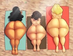 3girls ass beach beach_towel big_ass black_hair blonde_hair bottom_heavy breasts brown_hair bubble_butt carlota_casagrande dat_ass fat_ass female female_only huge_ass large_ass latina lying lying_on_stomach massive_ass mature mature_female morag_(the_loud_house) n-kosi n-kosi_(coloring) nickelodeon nicktoons nude nude_female outdoors png rita_loud sand shortstack sunbathing the_casagrandes the_loud_house thick_ass thick_thighs thunder_thighs wide_hips