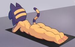 1girls animal_crossing ankha anthro ass ass_up blue_eyes blue_hair cat_ears cat_tail egyptian feet feline female female_focus female_only laying_down laying_on_stomach naked naked_female nintendo prone_bone side_boob sole_female soles solo solo_anthro solo_female ta777371 tail yoga_mat