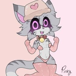 bikini cringe feline female furry furry_female gloves gray_fur infected_(piggy) medium_breasts moonfallx moonie_(piggy) piggy_(game) pink_eyes pink_nose pinkycatpssy supercringe uwu