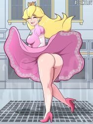 ass assentlov big_ass bottomless going_commando high_heels looking_back mario_(series) nintendo no_panties princess_peach smile tagme the_seven_year_itch wind_lift