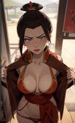 1girls ai_generated avatar_legends avatar_the_last_airbender azula female female_only fire_nation human looking_at_viewer robin_resort sidelocks solo stable_diffusion tied_hair topknot undressing yellow_eyes