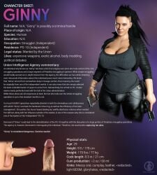 3d black_hair bulge character_sheet cleavage clothing futa_only futanari ginny_(star_periphery) green_eyes gun human intersex measurements pale_skin piercing star_periphery stats text uncensored voidpilgrim