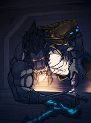 1boy anthro canine cum fur furry male male_only masturbation penis solo video_games warcraft werewolf worgen zelo-lee