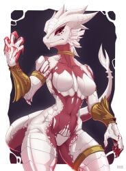 absurd_res anthro baldur's_gate baldur's_gate_3 bioware blood blood_on_hand bodily_fluids breasts claws curvy_figure digital_media_(artwork) dragonborn_(dnd) dungeons_and_dragons electronic_arts featureless_breasts featureless_crotch female front_view hasbro hi_res horn looking_at_viewer navel nude potatokamaos red_eyes scales scalie simple_background slim solo tail the_dark_urge_(baldur's_gate) thick_thighs white_body white_scales wide_hips wizards_of_the_coast