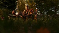 3d belethor's_smut ciri female ghoul_(the_witcher) green_eyes handjob light-skinned_female monster outdoors penis scar the_witcher_(series) the_witcher_3:_wild_hunt white_hair