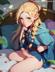 1futa ai_generated bedroom big_balls big_breasts clothing cute delicious_in_dungeon dickgirl dungeon_meshi embarrassed futa_only futagallery futanari green_eyes huge_balls huge_breasts indoors long_hair marcille_donato masturbation penis showing_penis sitting_on_bed smile solo_futa white_hair