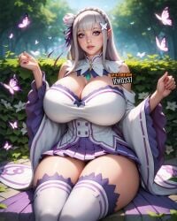 1girls ai_generated big_breasts emilia_(re:zero) female_only kw0337 re:zero_kara_hajimeru_isekai_seikatsu solo solo_female white_hair