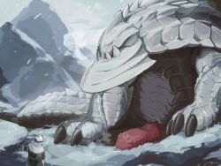 absurd_res briiiz capcom dragon european_mythology exposed feral flying_wyvern genitals heat_(disambiguation) hi_res huge leaking male monster_hunter mountain mythological_creature mythological_scalie mythology penis reptile scalie shaded slightly_chubby snow solo ukanlos western_dragon wyvern