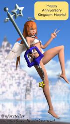 1girls 3d angel_costume angel_wings background blender feet halo keyblade kingdom_hearts naughty_foreteller peace_sign strelitzia