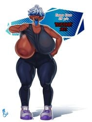 big_breasts big_thighs blue_tongue dark-skinned_female emma_kuan_(mister_blueee) lifting_shirt mister_blueee tagme tongue_out