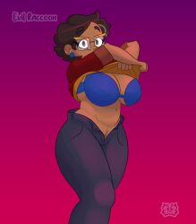 arms_up belly belly_button blue_bra bra brown_hair camila_noceda dark-skinned_female dark_skin disney evil_raccoon fat fat_ass female glasses huge_breasts latina latina_milf looking_at_viewer massive_breasts milf mommy navel pubic_hair short_hair solo surprised taking_clothes_off the_owl_house thick_ass thick_thighs twitter_link