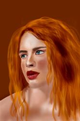 a.white female female_only freckles long_hair orange_hair portrait realistic turquoise_eyes