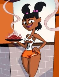 1girls ass big_ass big_breasts breasts brown-skinned_female brown_body brown_skin bust busty cartoon_network chest curvaceous curvy curvy_figure dark-skinned_female dark_skin dboy digital_media_(artwork) female female_focus hips hooters hooters_uniform hourglass_figure human katie_(tdi) legs thick thick_hips thick_legs thick_thighs thighs total_drama_island voluptuous waist wide_hips