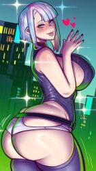 1girls ass breasts cyberpunk:_edgerunners female female_only joylewds large_ass large_breasts light-skinned_female light_skin looking_at_viewer looking_back lucyna_kushinada solo thighs