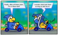 2021 5:3 anthro anthro_only biped blue_clothing blue_robe car clothed clothing cody_nutkiss detailed_background dialogue digital_drawing_(artwork) digital_media_(artwork) driving english_text eyewear footwear gay genitals glasses inside_car kamek koopa male mario_(series) mario_kart nintendo nishi_oxnard no_underwear penis red_clothing red_footwear red_shoes robe robe_lift scalie shell shoes sml solo sound_effects speech_bubble supermariologan text vehicle wardrobe_malfunction