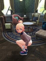 3d ai_generated ass blonde_female blonde_hair blue_eyes clothes_lift clothing courtains crouching exhibitionism female female_human game_freak grok hairbun hotel in_game innocent jacket kneehighs looking_at_viewer multicolored_hair nintendo nintendo_switch nintendo_switch_2 nude nude_female pink_hair pokemon pokemon_legends:_z-a savior seductive_look seductive_smile shoes short_hair smile smiling sofa solo solo_female table taunie_(pokemon) townie_(pokemon) two-tone_hair underwear watch white_body white_skin white_underwear windows yallahs80 young younger_female