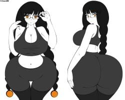 1girls 2d ass ass_focus big_ass big_breasts big_butt black_hair breasts curvy curvy_female glasses gym_shirt halloween_girl_(zonen404) highres huge_ass huge_boobs huge_breasts huge_butt large_ass large_boobs large_breasts large_butt long_hair looking_back orange_eyes original_character pants solo solo_female tagme thick_ass thick_butt thick_thighs tight_clothes wide_hips zonen404