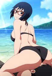 1boy 1girls ai_generated ass ass_focus beach big_ass bikini bikini_bottom bikini_top black_hair boruto:_naruto_next_generations breasts cowgirl_position dominant dominant_female domination eyewear faceless_male facesitting female female_focus femdom from_behind huge_ass light-skinned_female light-skinned_male light_skin long_hair male male/female malesub mature mature_female megane nai_diffusion naruto naruto:_the_last naruto_(classic) naruto_(series) naruto_shippuden novelai outdoors red-framed_eyewear seaside shizune shoulder_length_hair sideboob sitting sitting_on_face sitting_on_person smile stable_diffusion submissive submissive_male thick_ass thick_thighs thighs viewed_from_behind wollyjolly124