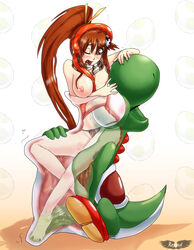 1boy 1girls breasts color crossover dinosaur eating feet female inside_view internal internal_view interspecies large_breasts male mario_(series) nintendo nipples nude panties ragged sitting stomach tengen_toppa_gurren_lagann vore x-ray yoko_littner yoshi